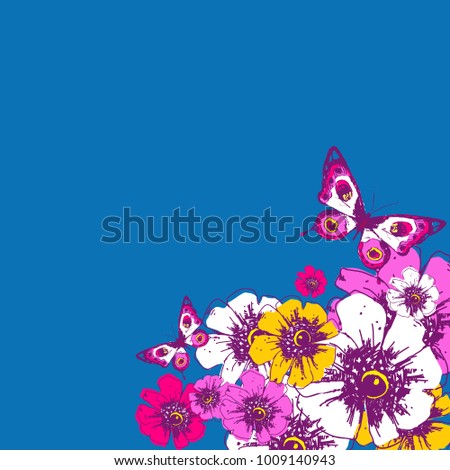 Beautiful wildflowers, bouquet, isolated  on a blue