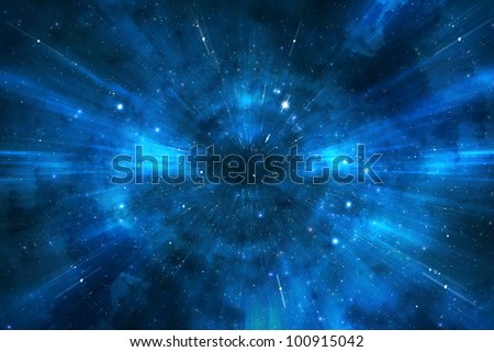 Space travel trough universe and galaxy at the speed of light Royalty-Free Stock Photo #100915042