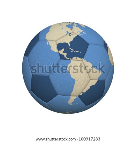 World Map on a Soccer Ball Centered on American Continent (jpeg file has clipping path)