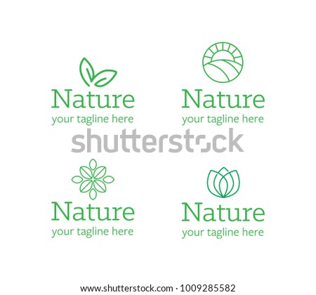 Vector Set of Green, Organic, Leaf, Nature Logos and Icon Template