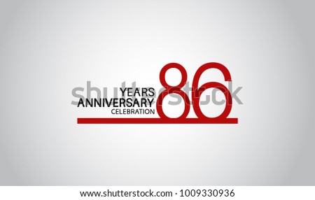86 years anniversary design with simple line red color isolated on white background for celebration