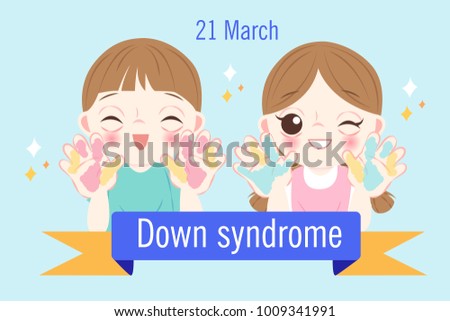 children with down syndrome concept on blue background