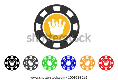 Crown Casino Chip icon. Vector illustration style is a flat iconic crown casino chip symbol with gray, yellow, green, blue, red, black color versions. Designed for web and software interfaces.