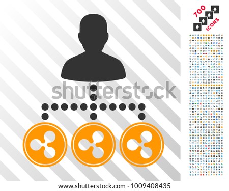 Ripple Coins Collector icon with 700 bonus bitcoin mining and blockchain clip art. Vector illustration style is flat iconic symbols designed for crypto currency apps.