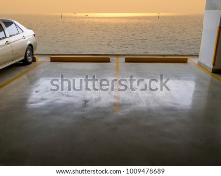 empty parking car with sea background