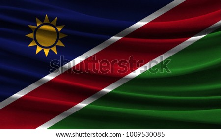 Realistic flag of Namibia on the wavy surface of fabric