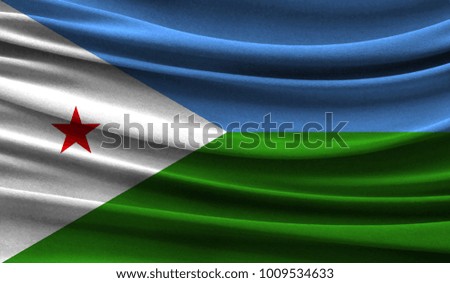 Realistic flag of Djibouti on the wavy surface of fabric