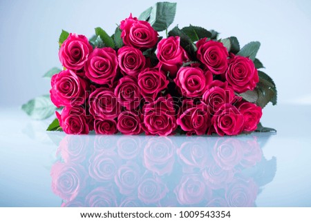 Valentines day concept background. Roses, gifts, romantic decorations. Place for text.