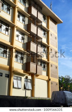 photo of a four level flat outside view at day scene background