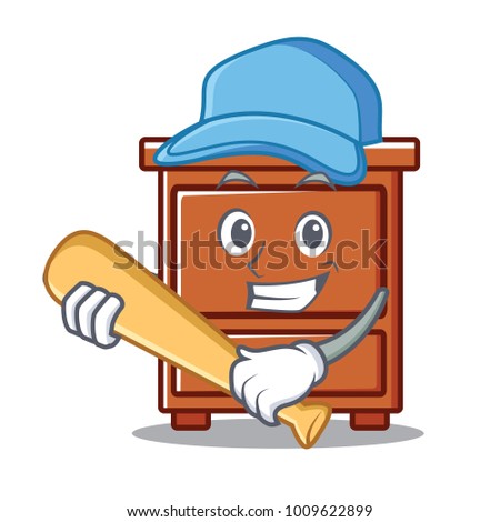 Playing baseball wooden drawer character cartoon