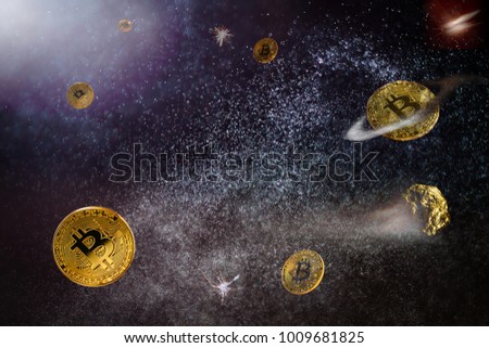 Abstract bitcoin sign shape in space background elements of this image furnished by nasa