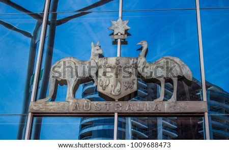 State emblem of Australia on the building of National Maritime Museum in Sydney