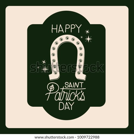 poster happy saint patricks day of emblem with horseshoe in green color silhouette