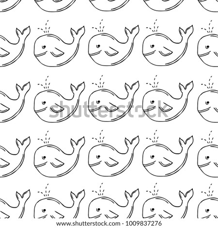 Whale logotype illustration. Doodle style. Design, print, logo, decor, textile, paper.