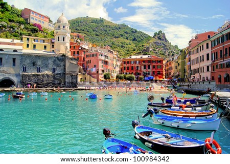 Colorful harbor at Vernazza, Cinque Terre, Italy Royalty-Free Stock Photo #100984342