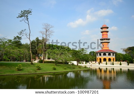 Bang Pa-In Palace in  Ayutthaya  Province,Thailand . Royalty-Free Stock Photo #100987201