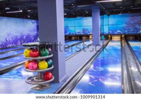 Defocused activity bowling alley sport blur background.