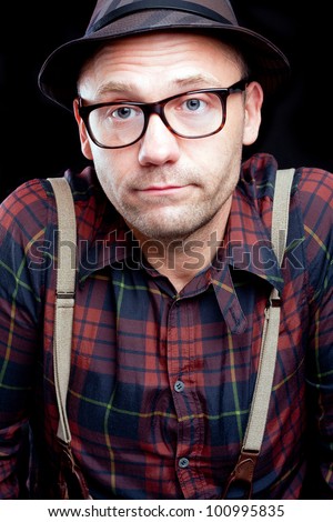 Portrait of a man's good-natured farmer. Royalty-Free Stock Photo #100995835