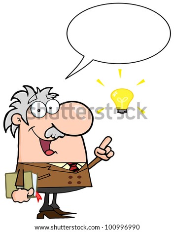 Happy Professor Talking About A Bright Idea. Raster Illustration.Vector version also available in portfolio.