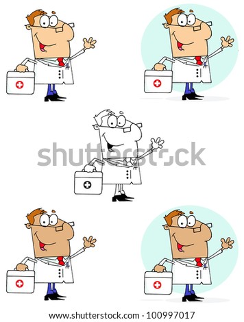 Doctor Man Carrying His Medical Bag. Raster Illustration.Vector version also available in portfolio.