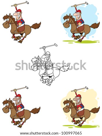 Polo Player Holding Up A Stick. Raster Illustration.Vector version also available in portfolio.