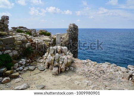  Castle Methoni is a village and a former municipality in Messenia, Peloponnese, Greece, with church and fortification tower                                