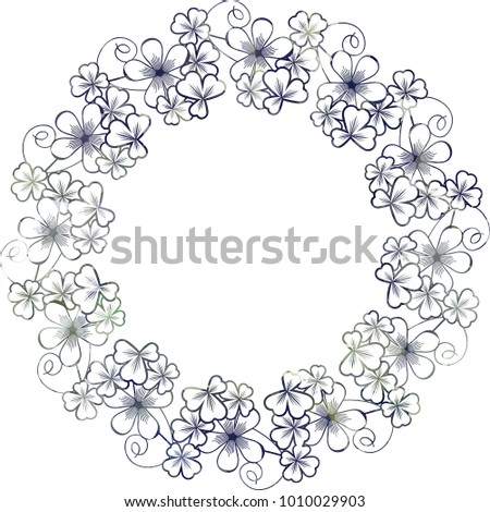 Silhouette round mosaic frame with shamrock. Vector clip art.
