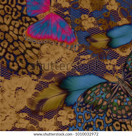 texture of print fabric striped leopard butterfly for background