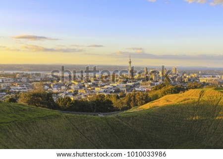 Mt Eden Crater and View to Auckland City, New Zealand; Mount Eden Auckland New Zealand Royalty-Free Stock Photo #1010033986