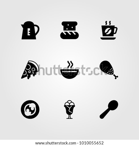 Restaurant vector icon set. coffee, cup, ice cream and bread