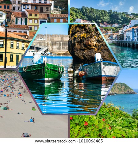 Collage of tourist photos of the 
Asturias, Spain.