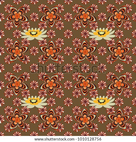 Endless floral abstract seamless pattern. Background texture in black, brown and orange colors. Vector illustration.