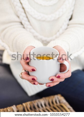 Hands holding pumpkin soup
