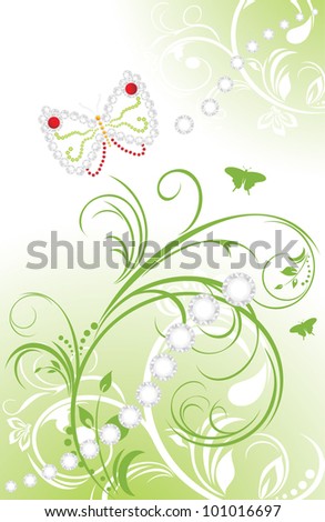 Spring ornamental background with shining strasses. Vector