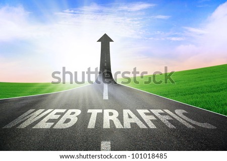 A road turning into an arrow rising upward symbolizing growth and improvement of web traffic