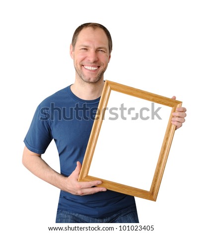 Handsome man with a frame for your picture