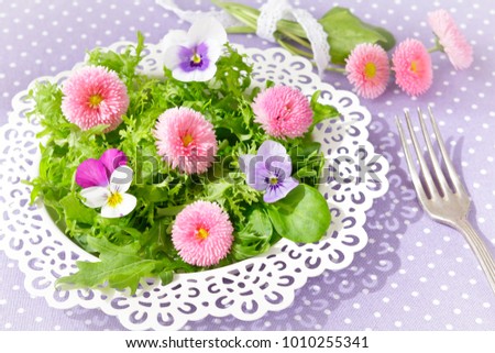 salad pansy daisy flowers fork