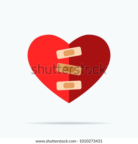 Broken Heart with bandage. Isolated Vector Illustration