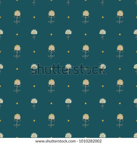 Floral pattern with hand-drawn fantasy flowers. Botanical motifs scattered in order. Seamless vector texture. Printing in hand-drawn style on the blue background.