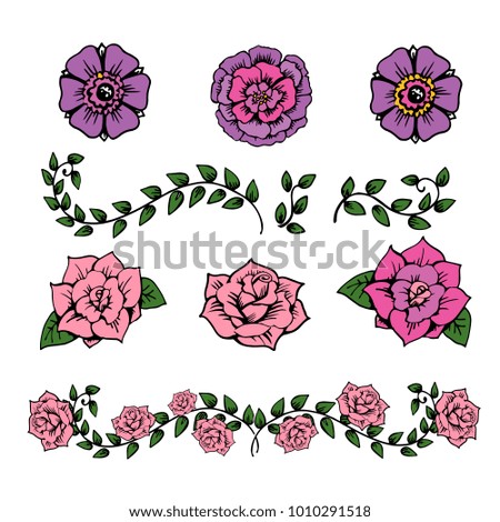 Flowers elements. Vector illustration. Wedding and other invitation cards baroque style brown and pink color .
