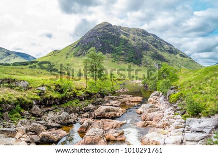 Ston mor mountain with river Etive in foreground, Lochaber, Scotland