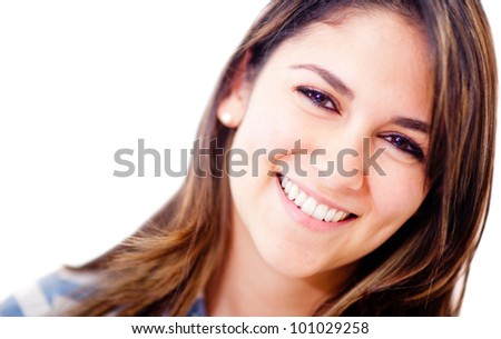Happy sweet woman portrait - isolated over a white background