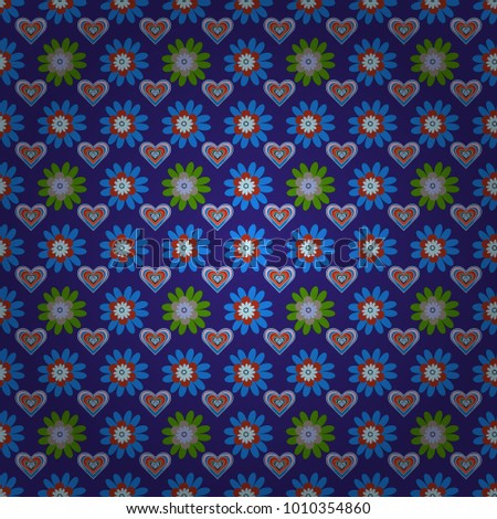 Vector floral seamless pattern. Blue, orange and violet background with flowers pattern.