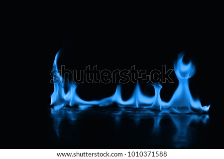 Beautiful fire blue flames on a black background.