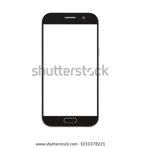 black smart phone with blank screen isolated on white background