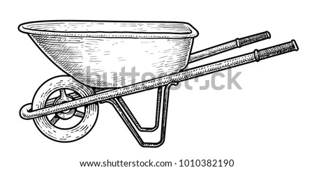 Wheelbarrow illustration, drawing, engraving, ink, line art, vector Royalty-Free Stock Photo #1010382190