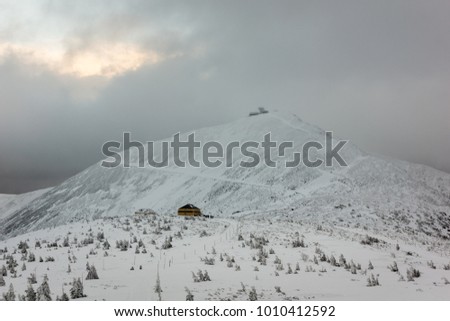 Sniezka mount at winter in Karkonosze mountains, Sudety, Poland