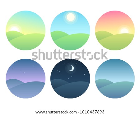 Nature landscape at different times of day. Soft gradients, simple and modern vector illustration set. Royalty-Free Stock Photo #1010437693