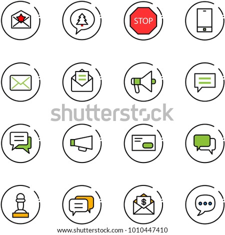 line vector icon set - star letter vector, merry christmas message, stop road sign, phone, mail, opened, loudspeaker, chat, envelope, dialog, pawn, dollar