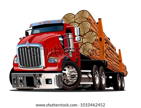 Cartoon logging truck isolated on white background. Available EPS-10 vector format separated by groups and layers for easy edit